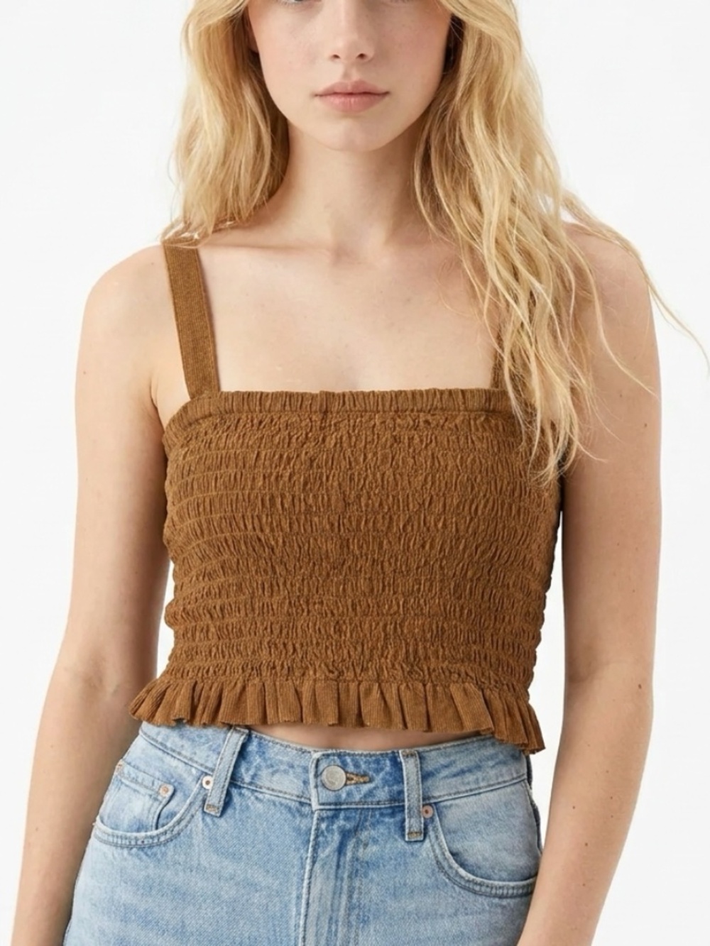AMERICAN EAGLE • Brown Corduroy Smocked Cropped Tank Top Bralette Small